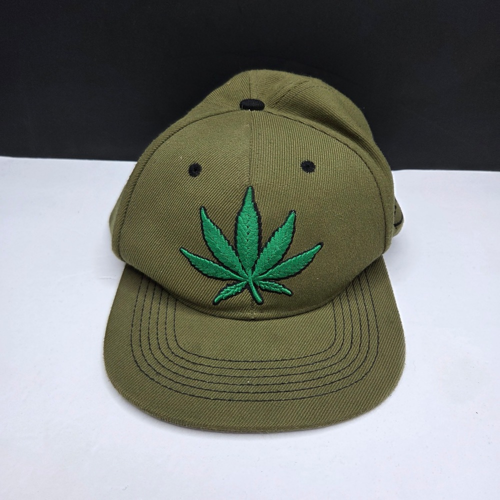 Big Bear Snapback Hat Marijuana Leaf High Life OS Olive Green Embroidered Cap